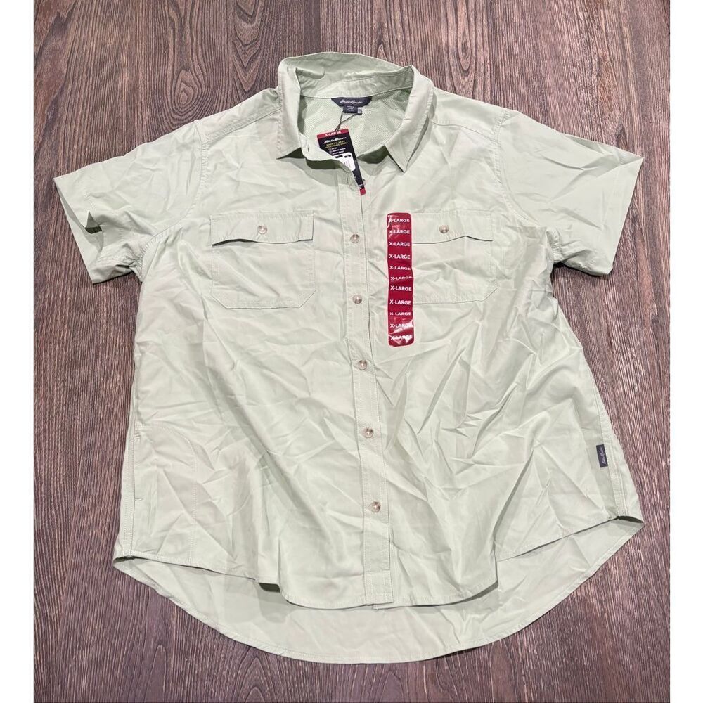 NWT Eddie Bauer Womens Adventure Shirt Short Sleeve Button-Up UPF 50 Green XL